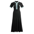 Long Sleeve Knit Dress with V-Neck, Fitted Waist, Denim Ribbed Pattern by eprolo