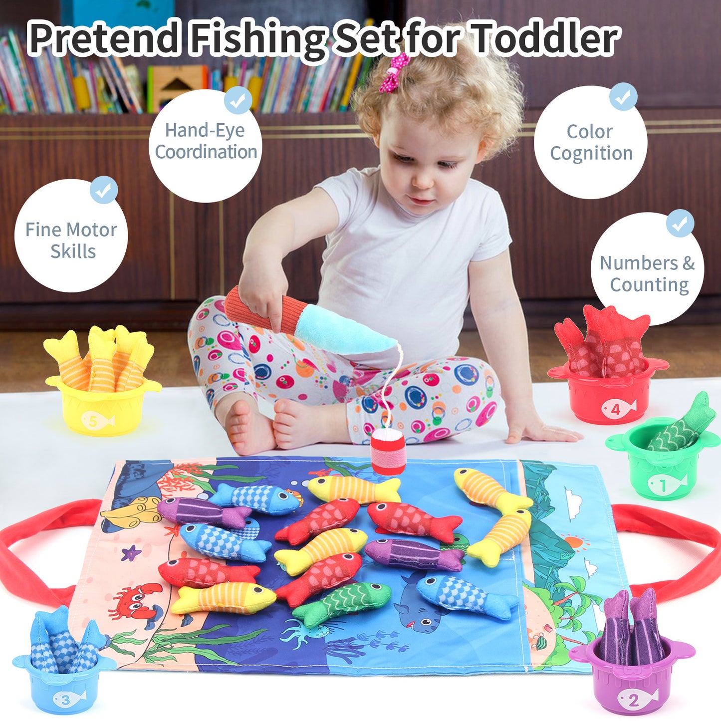 Jouets de Pêche Bébé en Tissu 3D Rampant Éveil Éducatif Précoce