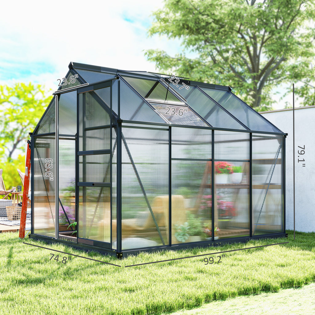Polycarbonate Greenhouse, Heavy Duty Outdoor Aluminum Walk-in