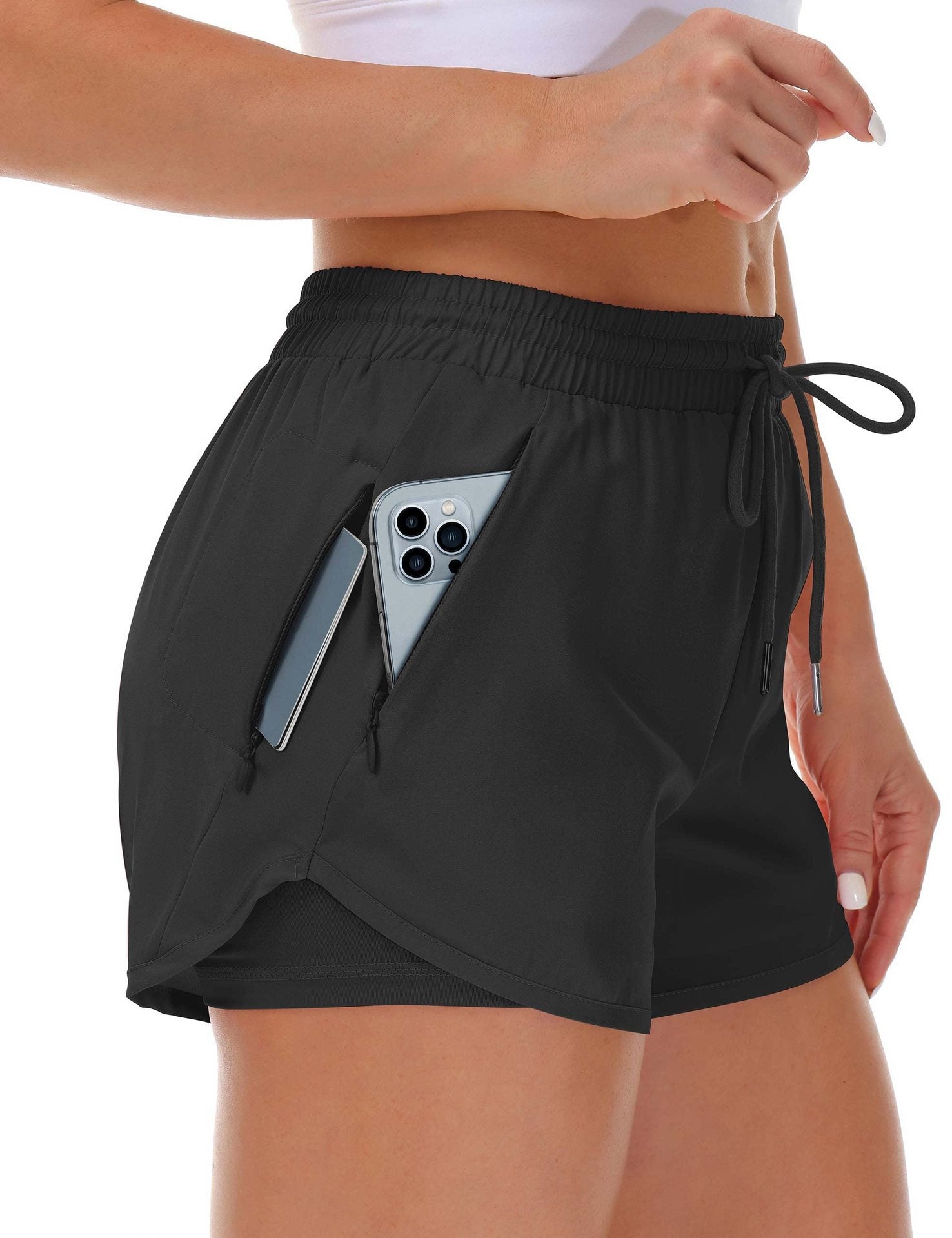 Pantalones cortos deportivos para mujer, de correr, yoga, dos piezas falsas