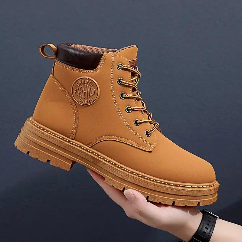 Atlas Mens Waterproof Winter Boots in tan leather with cushioned comfort and rugged lug sole