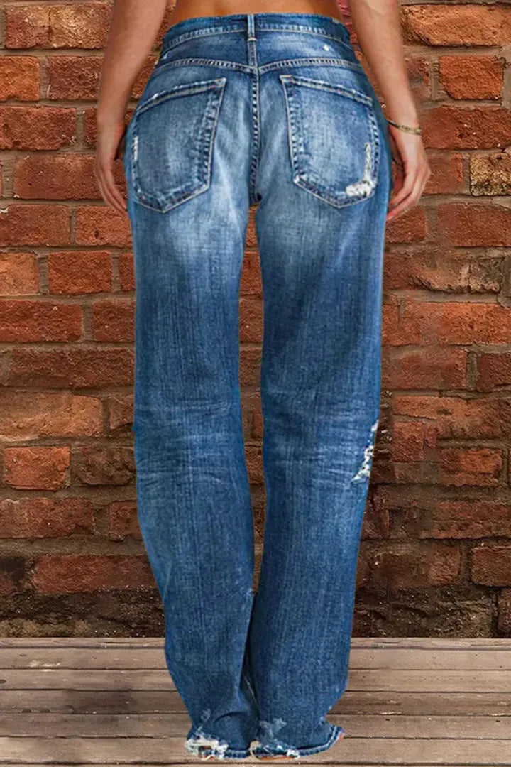Jean déchiré Ample Large Jambe Denim Pantalon Décontracté Navette Pantalon Vêtements pour Femmes