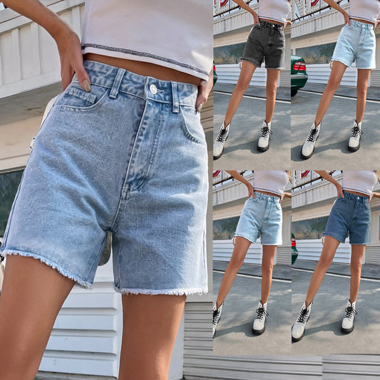 Pantalones cortos de mezclilla casuales sueltos de talle alto para mujer
