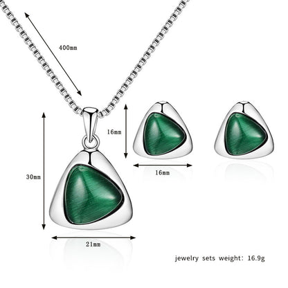 Parure collier et boucles d'oreilles œil-de-chat triangle géométrique