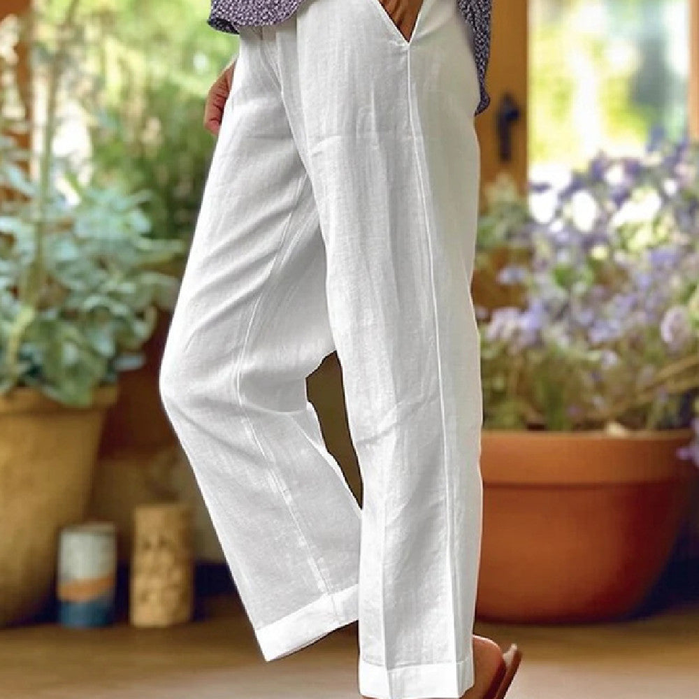 Pantalon décontracté droit pour femme, ample et simple, de couleur unie et à la mode