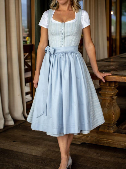 Robe longue de style français pour femme avec nœud papillon