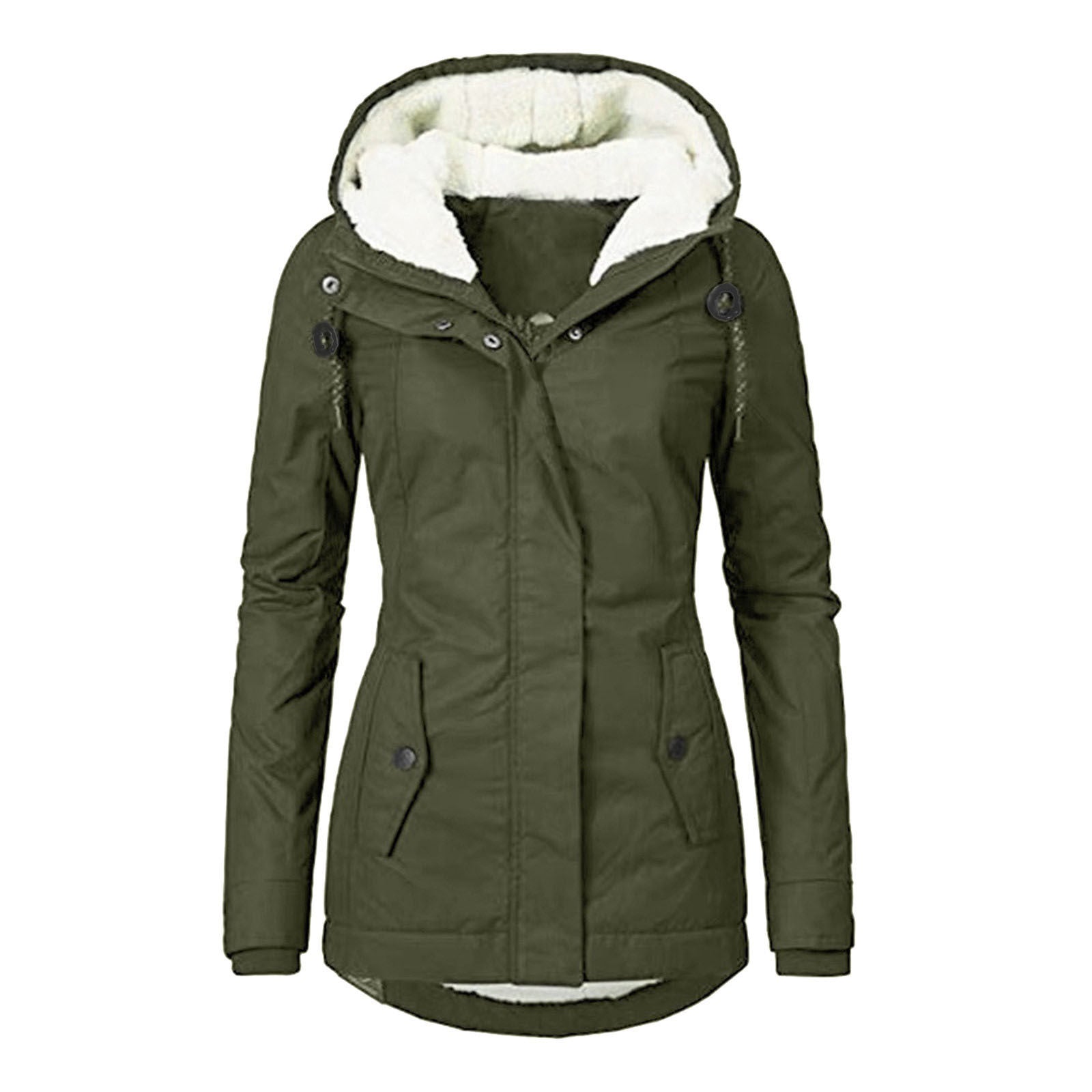 Chaqueta con Capucha de Invierno Color Sólido Cálida con Hebilla y Cremallera de Lana con Bolsillos Chaqueta Casual para Mujer