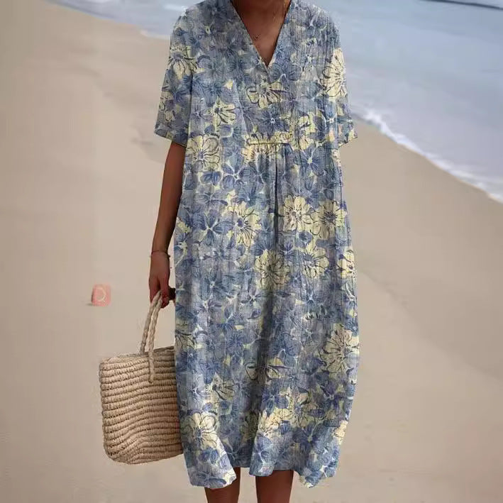 Vestido largo estampado holgado cómodo para mujer