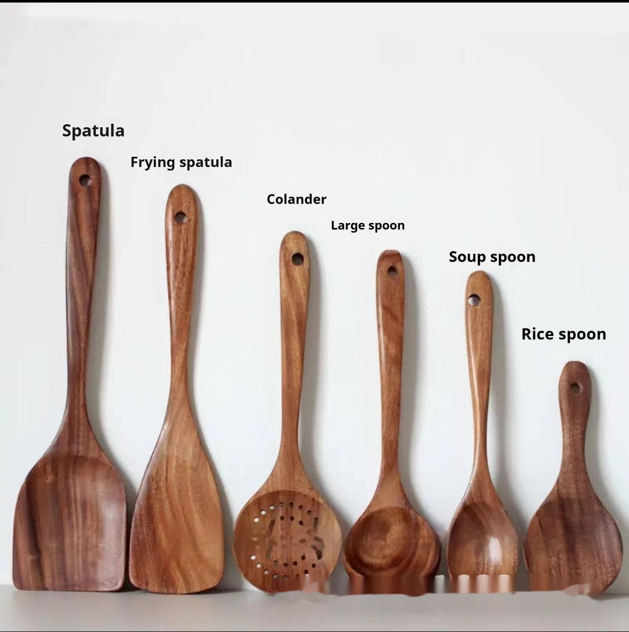 Espátula Utensilios de cocina Juego de pala con cabeza de teca para ensalada, sopa, pasta, cuchara de cocina