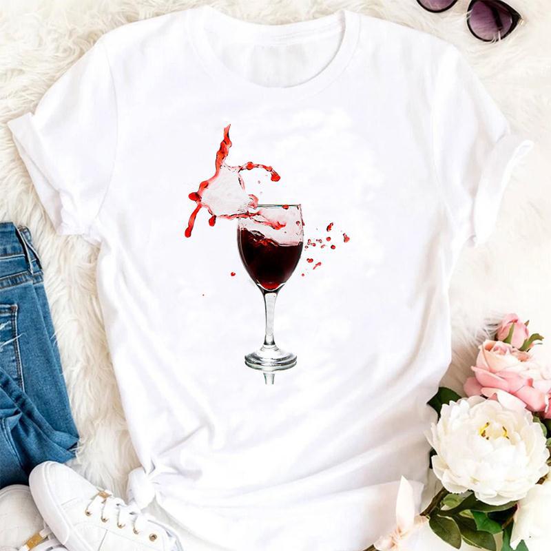 Mujeres Estampado Ropa Vino Señora Manga Corta Casual