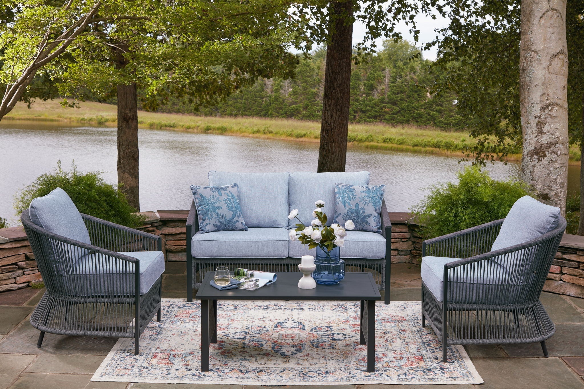 Gray 4-piece Loveseat Lounge Chair Table Set Outdoor Patio Furniture-1