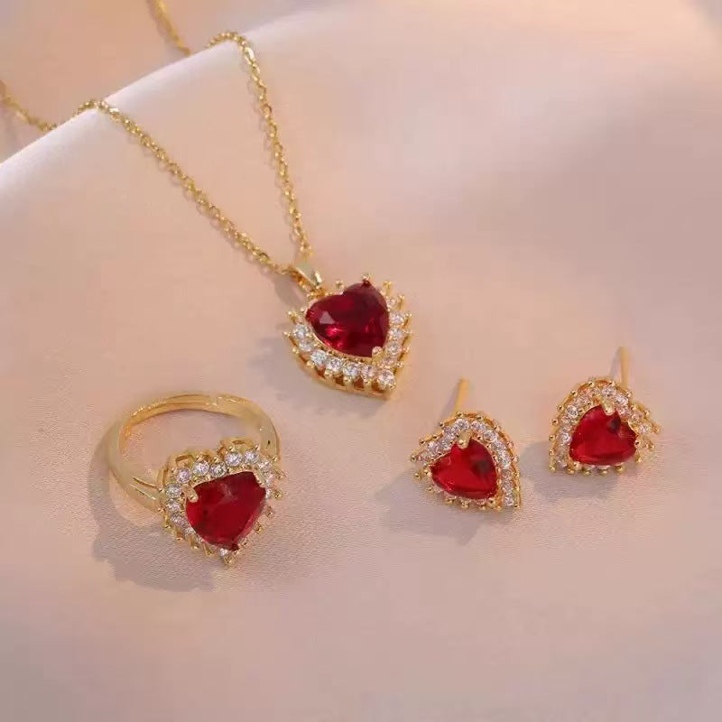 Collier Cœur Rubis Pendentif Micro-incrusté Tendance