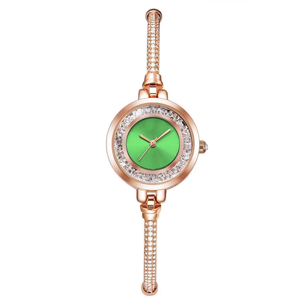 Reloj de pulsera de mujer de correa delgada con pedrería, esfera pequeña con purpurina líquida, reloj de pulsera retráctil ajustable