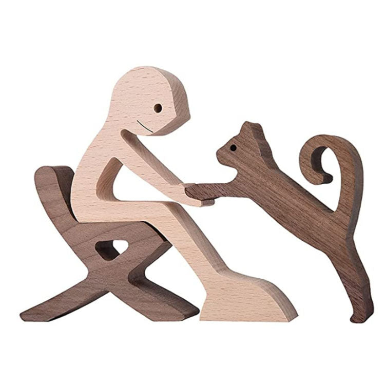 Adorno de Perro en Madera DIY Figura Escultura Decoración del Hogar Un Hombre Un Perro Escultura de Madera Regalos de Navidad Modelo Decorativo