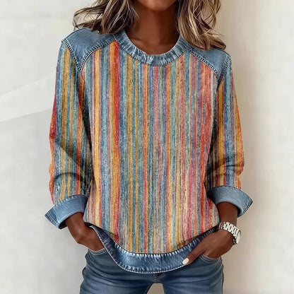 Sweat-shirt à manches longues et col rond imprimé numérique 3D pour femme