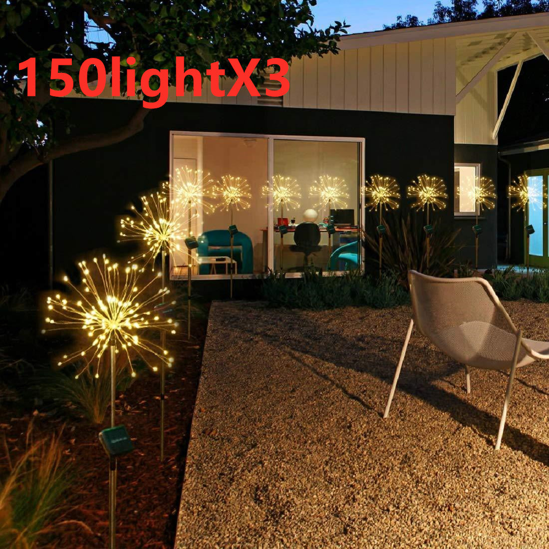 Nueva Púa de Tierra Luz Solar Fuegos Artificiales Luz LED Cadena de Alambre de Cobre Decoración de Jardín Exterior Luces de Estrella Luces de Navidad