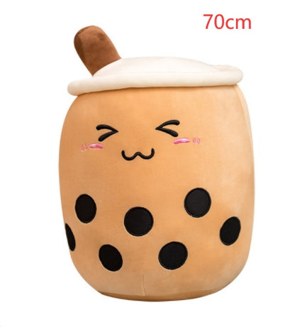 Peluche Boisson Fruitée Mignonne en Forme de Fraise Lait Thé Peluche Jouet Tasse à Thé Boba Oreiller Coussin Thé aux Perles Cadeau pour Enfants