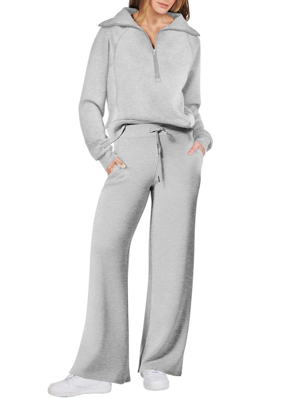 Ensemble décontracté deux pièces : Sweat-shirt zippé à manches longues et pantalon large