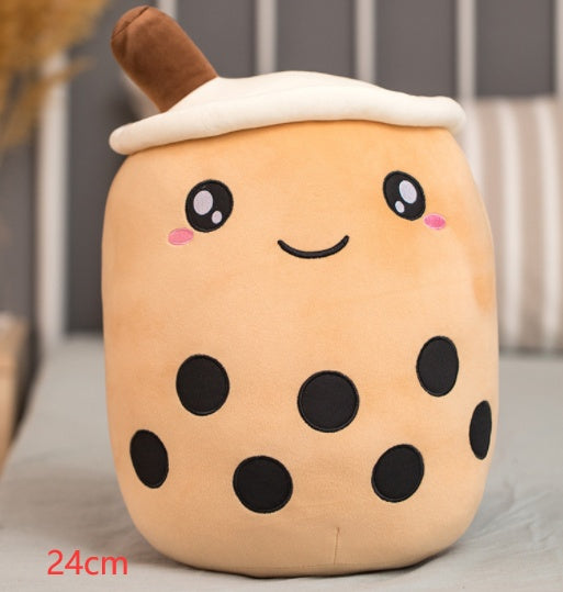 Peluche Boisson Fruitée Mignonne en Forme de Fraise Lait Thé Peluche Jouet Tasse à Thé Boba Oreiller Coussin Thé aux Perles Cadeau pour Enfants