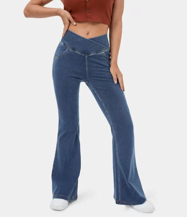 Pantalones vaqueros de campana de imitación de alta calidad, transfronterizos, de levantamiento de cadera, para mujer, estilo europeo y americano.