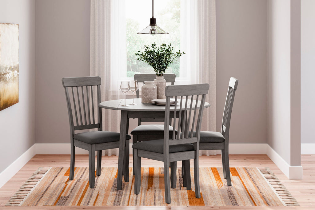 Shullden 5 Pc. Drop Leaf Grey Dining Set - Casual Round Table with Gray Chairs-0
