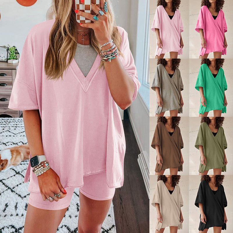 Women's Fashion Casual Short-sleeved Shorts Two-piece Suit