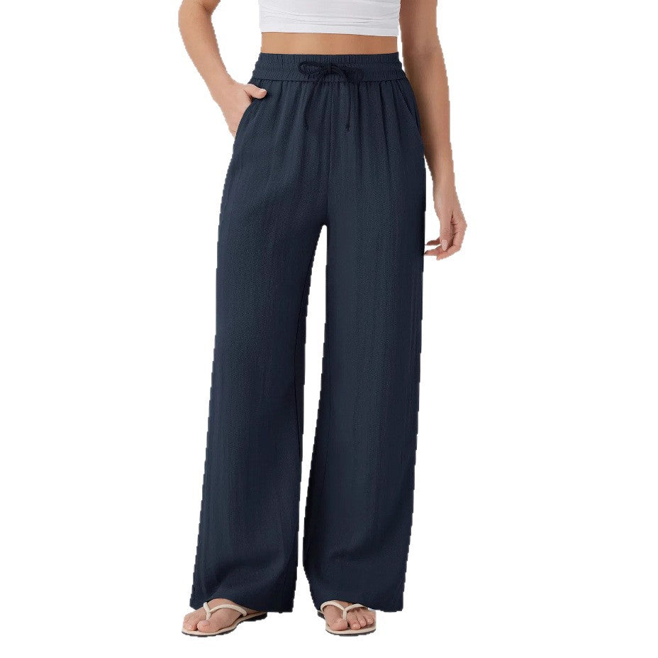 Pantalon décontracté large à cordon de serrage de couleur unie pour femme