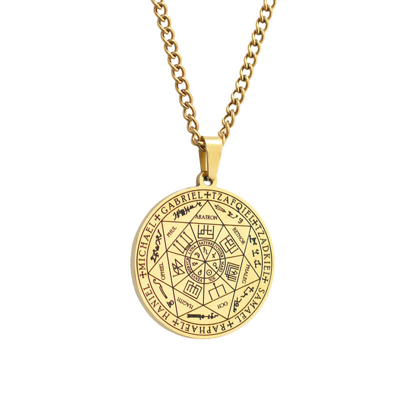Plaque Ronde en Acier Inoxydable Plaque de Suspension Rune Totem Religieux Collier Homme Shi