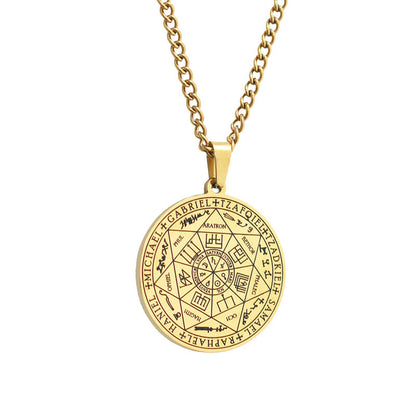 Plaque Ronde en Acier Inoxydable Plaque de Suspension Rune Totem Religieux Collier Homme Shi