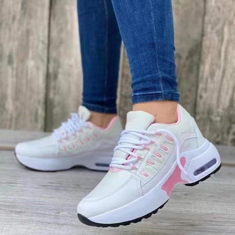 Baskets à lacets pour femmes, chaussures de sport à talon compensé pour la course
