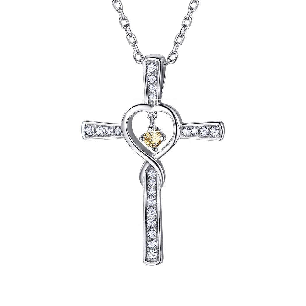 Infinito Amor Dios Confiamos Cruz Cristiana Piedra Natal Collar Colgante Gemas de Color Circón Corazón Collar Joyería para Mujer