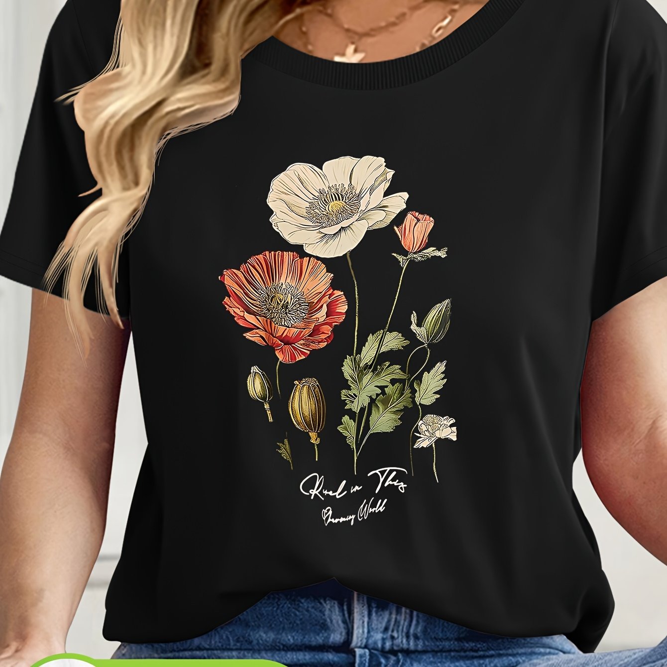 Camiseta de manga corta con estampado floral para mujer