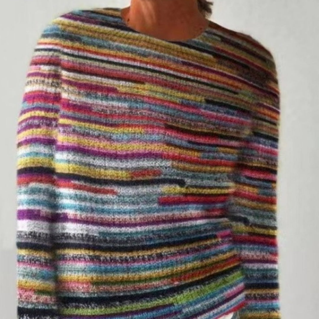 Suéter holgado de moda multicolor con cuello redondo para mujer