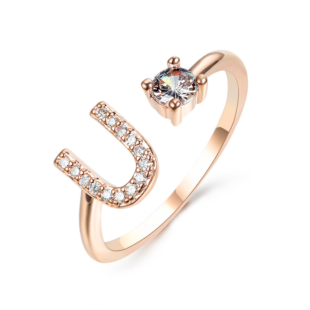 Anillo ajustable de nuevo diseño con 26 letras iniciales, joyería de moda para mujer, joyería simple y elegante