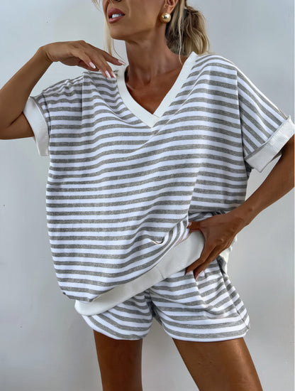 Sweat-shirt ample rayé en tricot 2 pièces pour femme