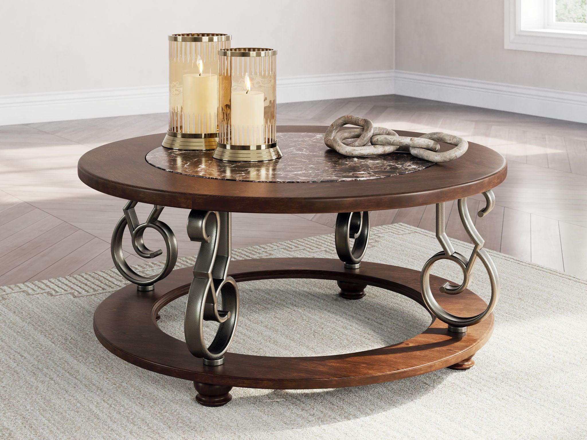 Frallyn - Round Cocktail Table - Dark Brown-1