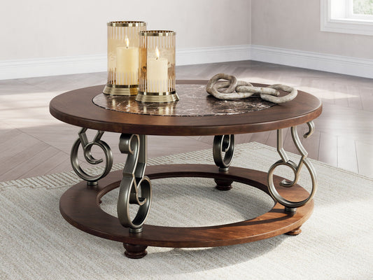 Frallyn - Round Cocktail Table - Dark Brown-1