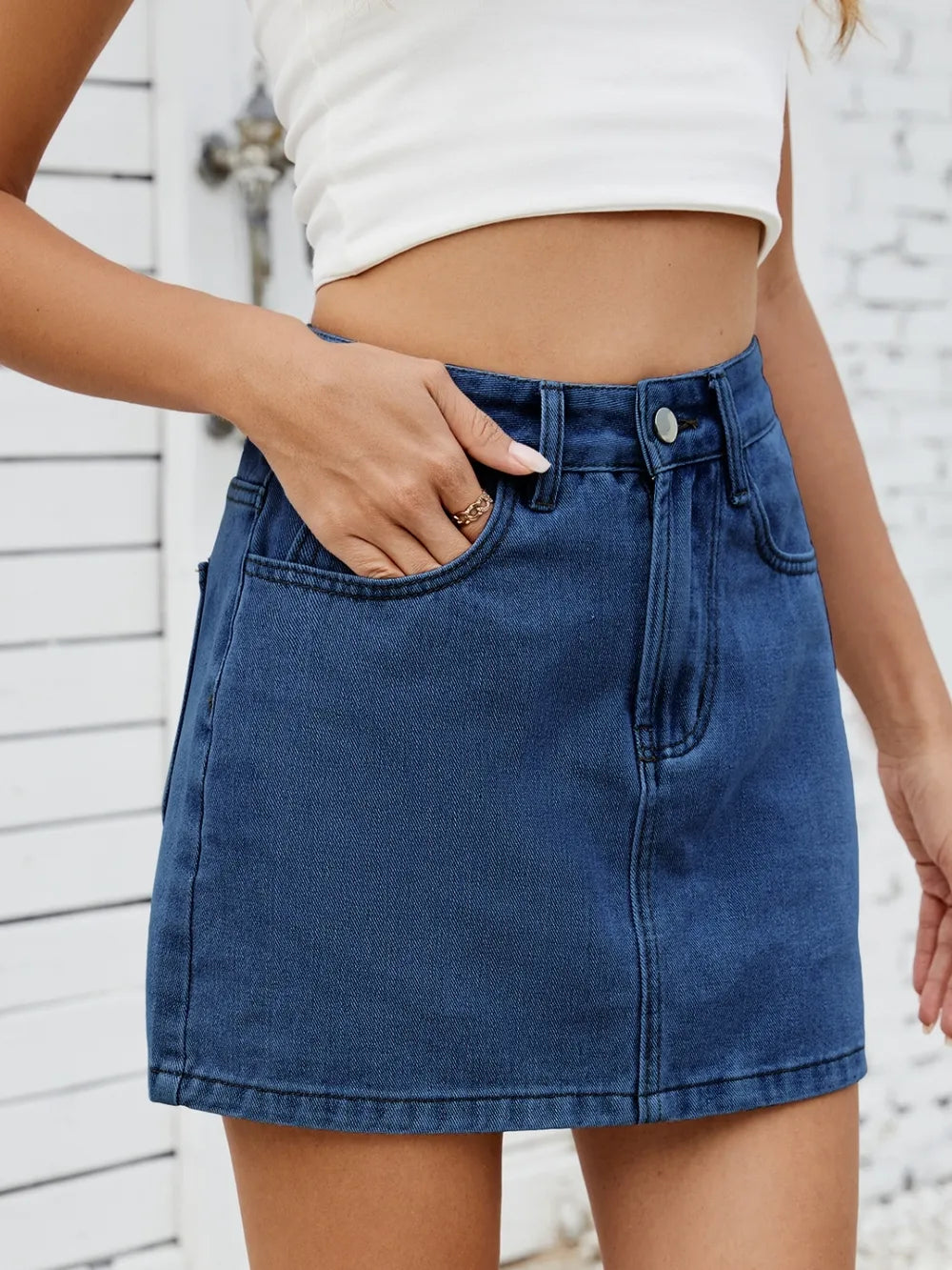 Mini-jupe en jean unie