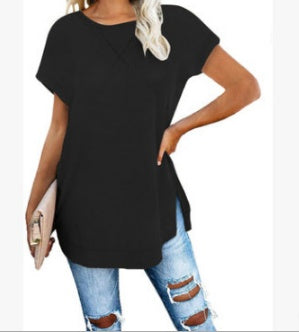 Women's solid color round neck drop shoulder top