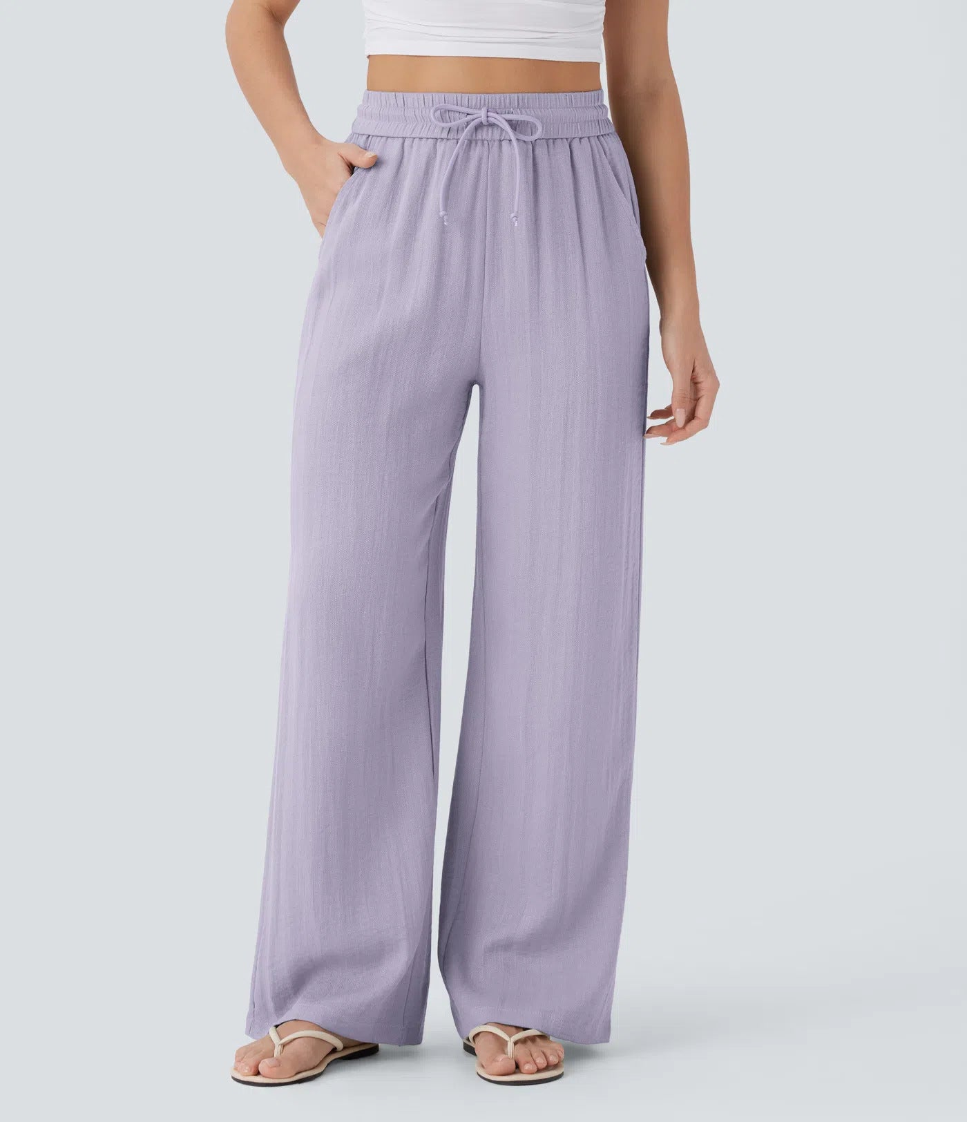 Pantalon décontracté large à cordon de serrage de couleur unie pour femme