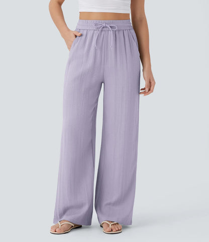 Pantalon décontracté large à cordon de serrage de couleur unie pour femme