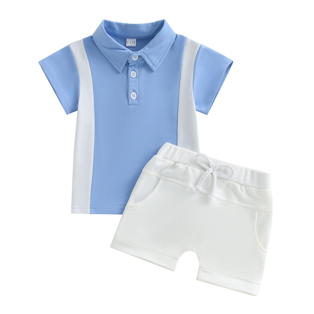 Ensemble short et t-shirt à manches courtes avec revers contrastants pour garçons
