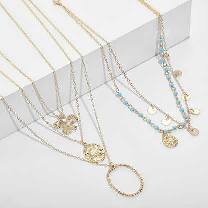Collier Ovale Fleur Turquoise
