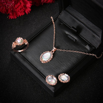Parure de bijoux tendance avec pierres précieuses éblouissantes, style européen, et nouvel ensemble collier boucles d'oreilles bague
