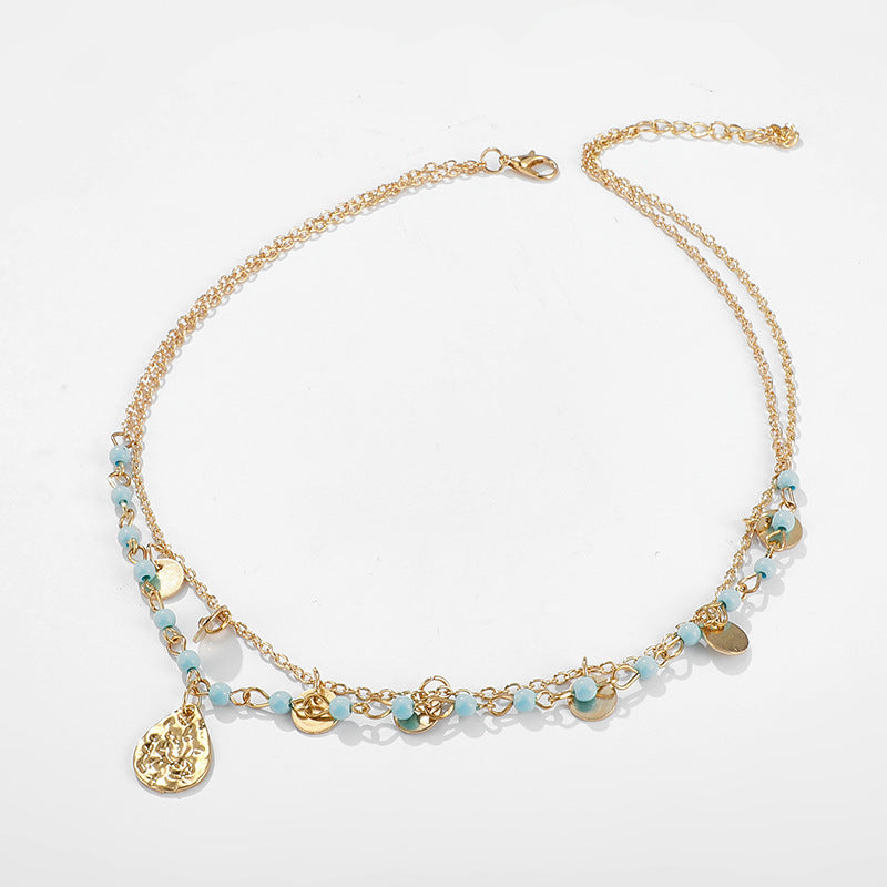 Collier Ovale Fleur Turquoise