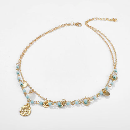 Collier Ovale Fleur Turquoise