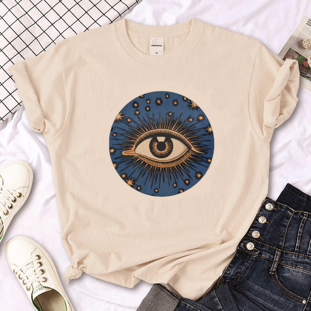 Camiseta de sol gótico de triple luna de bruja para mujer Y2K Des