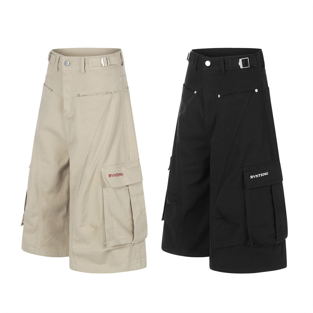 Large pocket loose wide leg five quarter pants