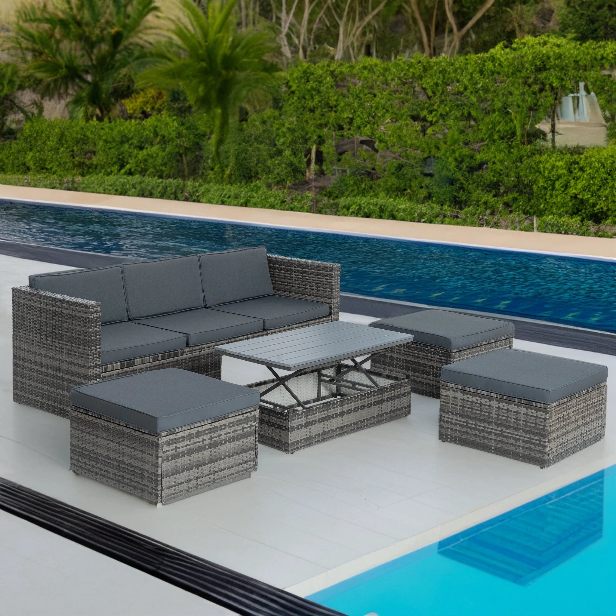 Patio Furniture, Outdoor Furniture, Seasonal PE Wicker Furniture,5 Set Wicker Furniture With Plywood Coffee Table by eprolo