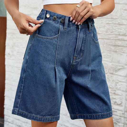 Pantalones cortos de mezclilla para mujer con diseño de cintura ajustable a la moda para verano